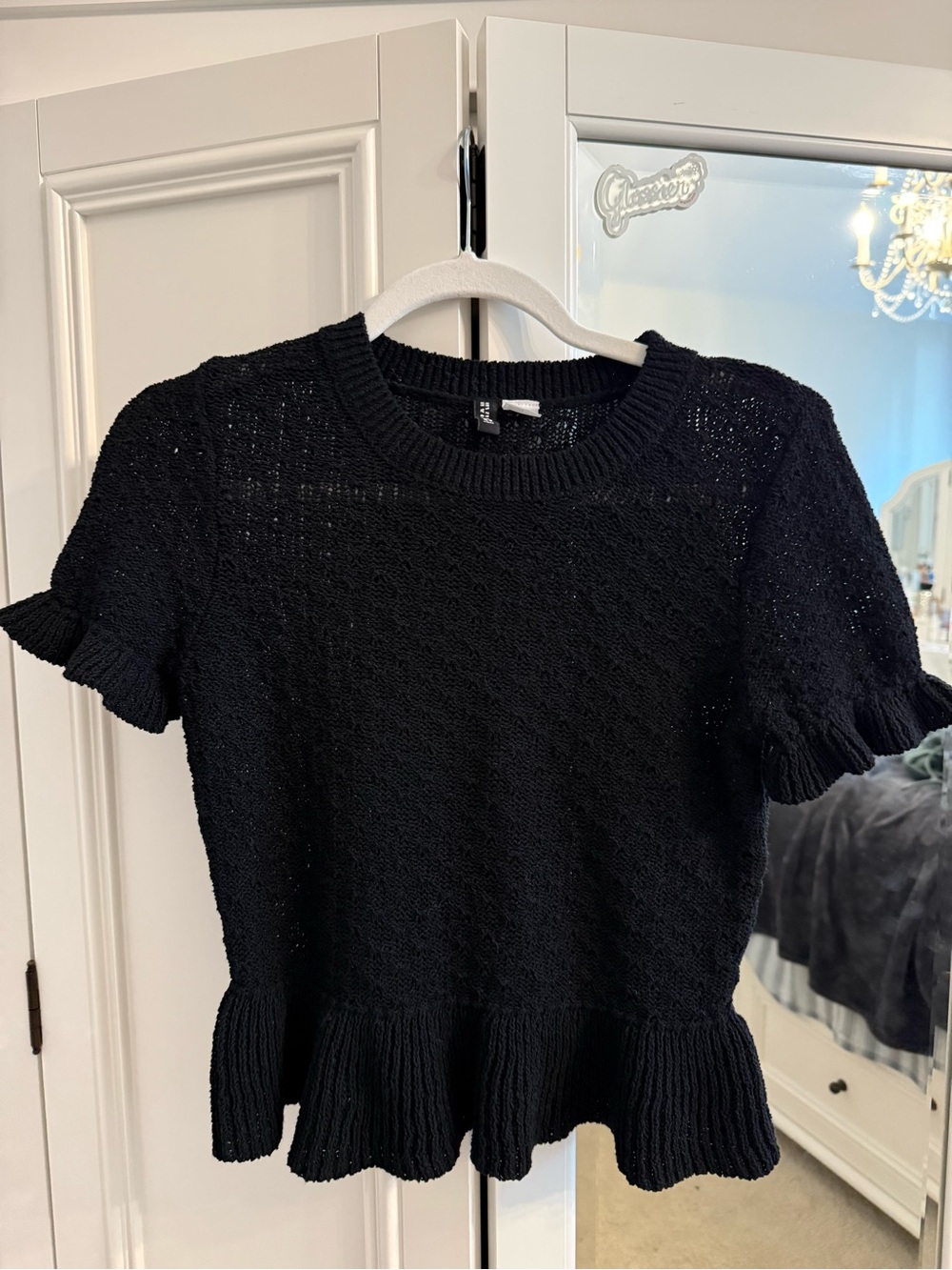 Divided Black Lightweight Rib-Knit Crew Sweater